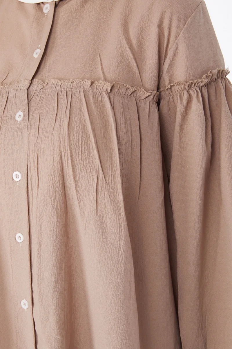 Tofisa Plain Judge Collar Women's Beige Gathered Shirt - 13136