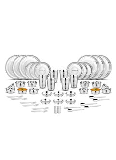KITCHEN CLUE KITCHEN CLUE Heavy Guage Quality Stainless Steel Dinner Set for Kitchen - Pack of 50 Pieces, Silver Touch Design Looks Attractive & Elegant - Steel Kitchen Set/Dinnerware Combo Set - Rust Free  - Image 1