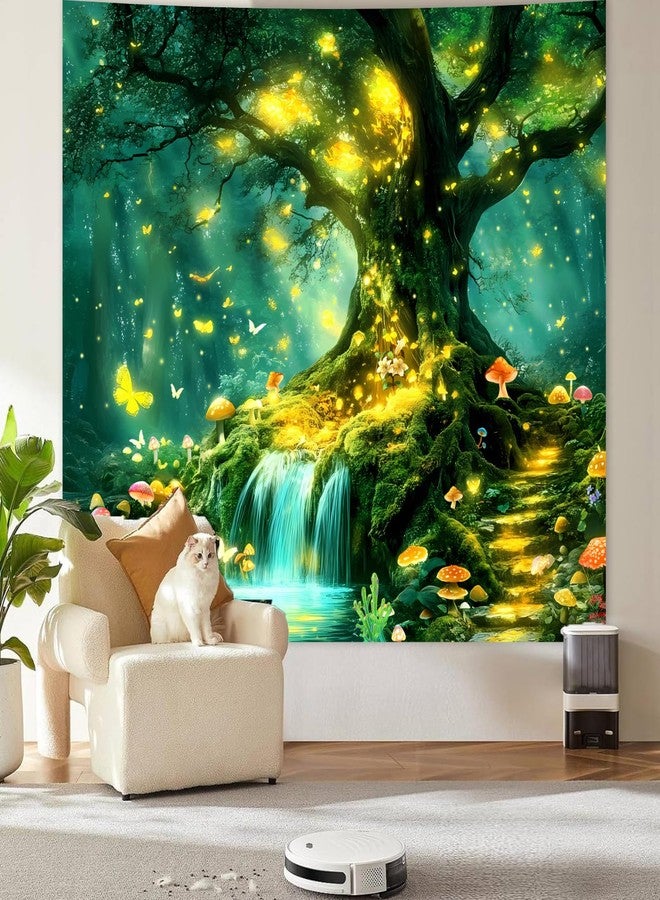 Apdidl Forest Nature Green Tapestry for Bedroom, Tree of Life Wall Art Big Tree Landscape Tapestries, Fairy Tales Fantasy Magical Butterfly Mushroom Backdrop Wall Hanging for Living Room Decor 51"X60" - Image 4