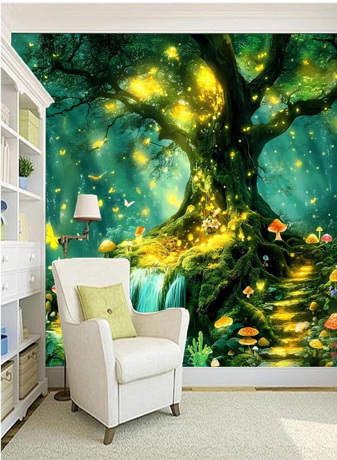 Apdidl Forest Nature Green Tapestry for Bedroom, Tree of Life Wall Art Big Tree Landscape Tapestries, Fairy Tales Fantasy Magical Butterfly Mushroom Backdrop Wall Hanging for Living Room Decor 51"X60" - Image 2