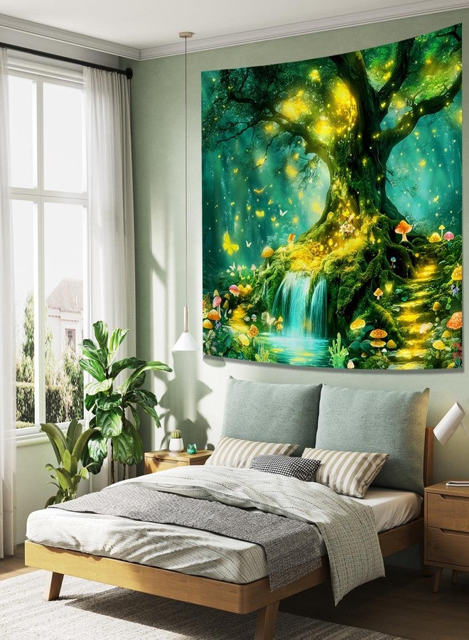 Apdidl Forest Nature Green Tapestry for Bedroom, Tree of Life Wall Art Big Tree Landscape Tapestries, Fairy Tales Fantasy Magical Butterfly Mushroom Backdrop Wall Hanging for Living Room Decor 51"X60" - Image 5