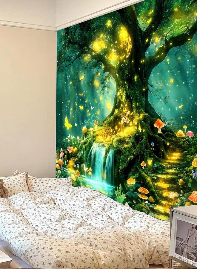 Apdidl Forest Nature Green Tapestry for Bedroom, Tree of Life Wall Art Big Tree Landscape Tapestries, Fairy Tales Fantasy Magical Butterfly Mushroom Backdrop Wall Hanging for Living Room Decor 51"X60" - Image 3