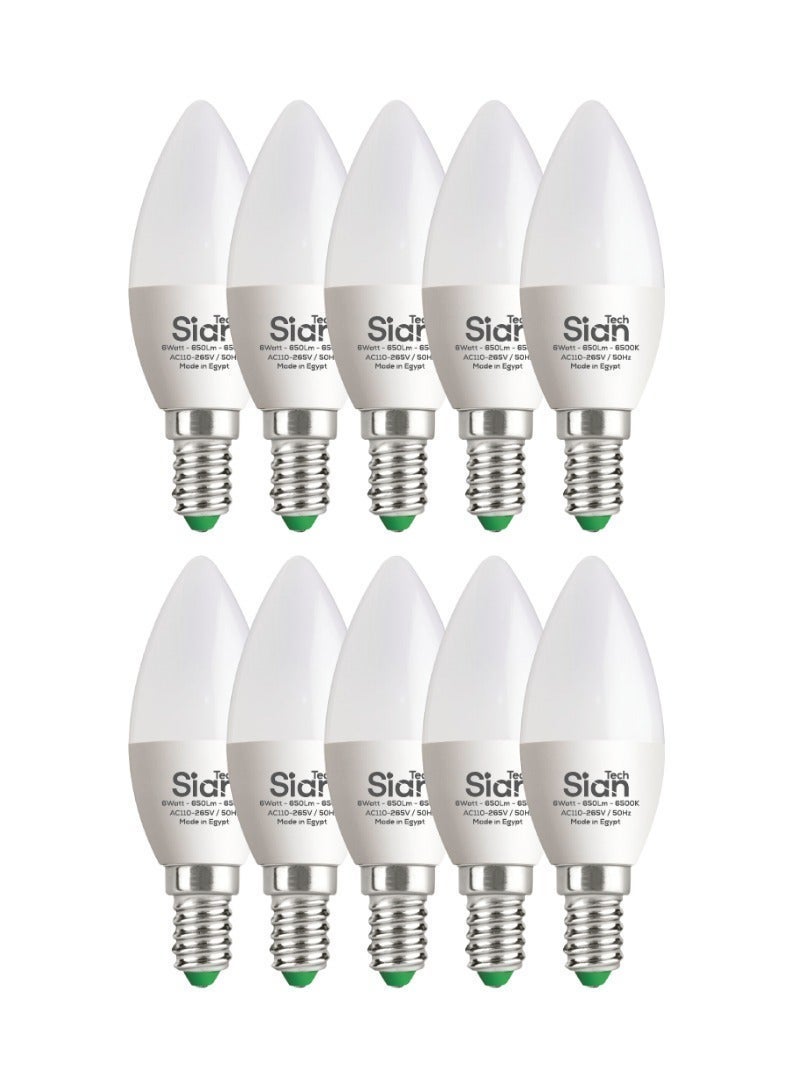 Sian Tech LED bulbs for chandeliers, 6W, 10 pieces, white – 6500K – 650 lumens – 25,000 hours of operation, 3-year warranty from Sian Tech - Image 2