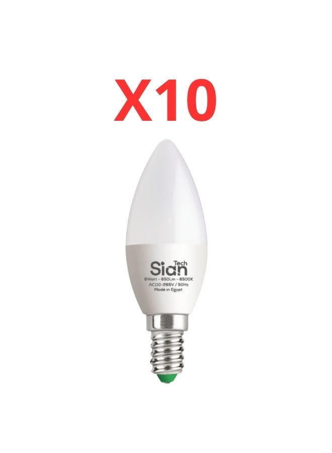 Sian Tech LED bulbs for chandeliers, 6W, 10 pieces, white – 6500K – 650 lumens – 25,000 hours of operation, 3-year warranty from Sian Tech - Image 1