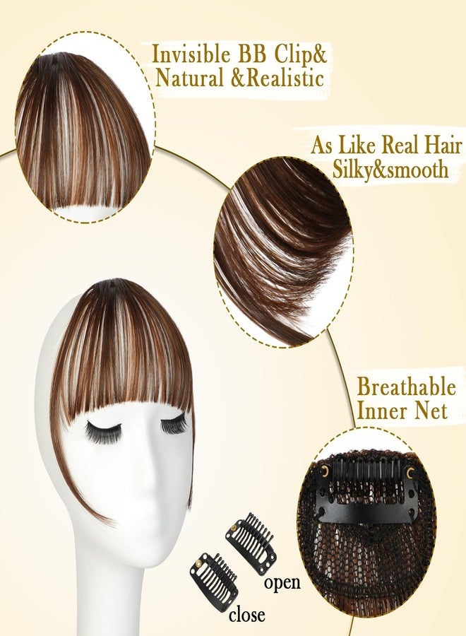 BdelrinQue 2PCS Front Hair Extensions for Women,Hair Extensions for Women Black, Air Bangs Hair Extensions with Sideburns, Light Brown & Dark Brown, for Styling & Special Occasions - Image 2