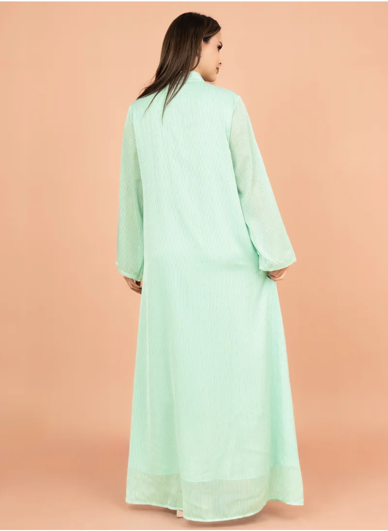 IKKXA Floral Fantasy Crystal Jalabiya with Elegant Stripes IK2018 Green
