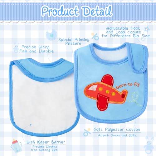 2ooya 7Pcs Cotton Waterproof Baby Bibs Adjustable Hook Loop Closure Infant Bib Unisex Blue Newborn Infant Food Bibs Keepsake Baby Gift for Drooling Feeding Eating Teething, 6-12 Months - Image 3