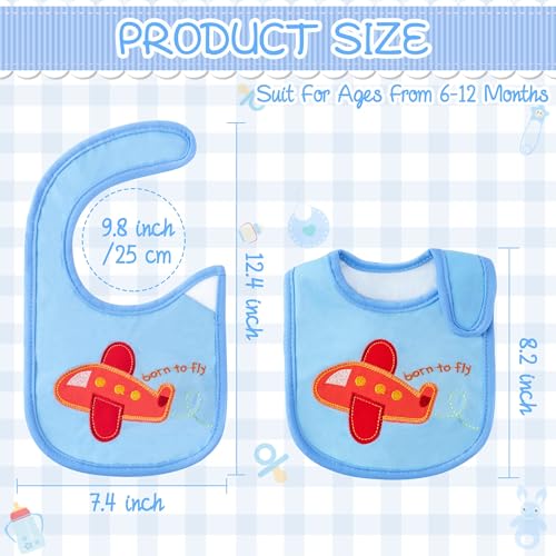 2ooya 7Pcs Cotton Waterproof Baby Bibs Adjustable Hook Loop Closure Infant Bib Unisex Blue Newborn Infant Food Bibs Keepsake Baby Gift for Drooling Feeding Eating Teething, 6-12 Months - Image 2