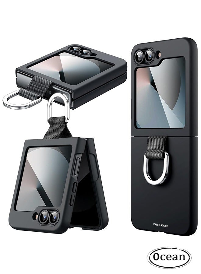 أوشن غطاء حقيبة لسامسونج جالاكسي Z الانقلاب 6 2024 مع حلقة حزام علبة الحاسب الشخصي الصلبة، حقيبة الحماية من جميع الجوانب، غطاء الهاتف الواقي من الخدوش الرقيقة لسامسونج جالاكسي Z الانقلاب 6 2024 (أسود) - Image 1