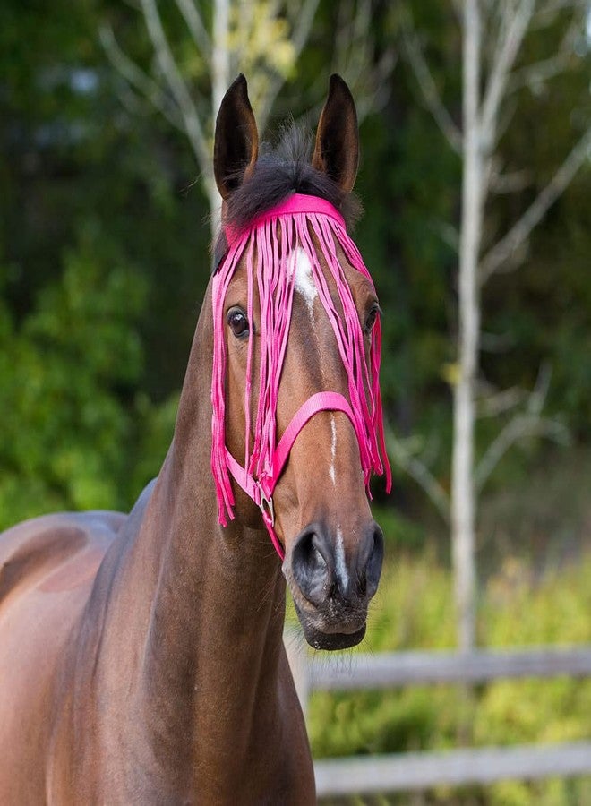 Horze Lightweight Nylon Fringe Fly Veil - Easily Attaches to Halter - Raspberry Pink - Pony - Image 4