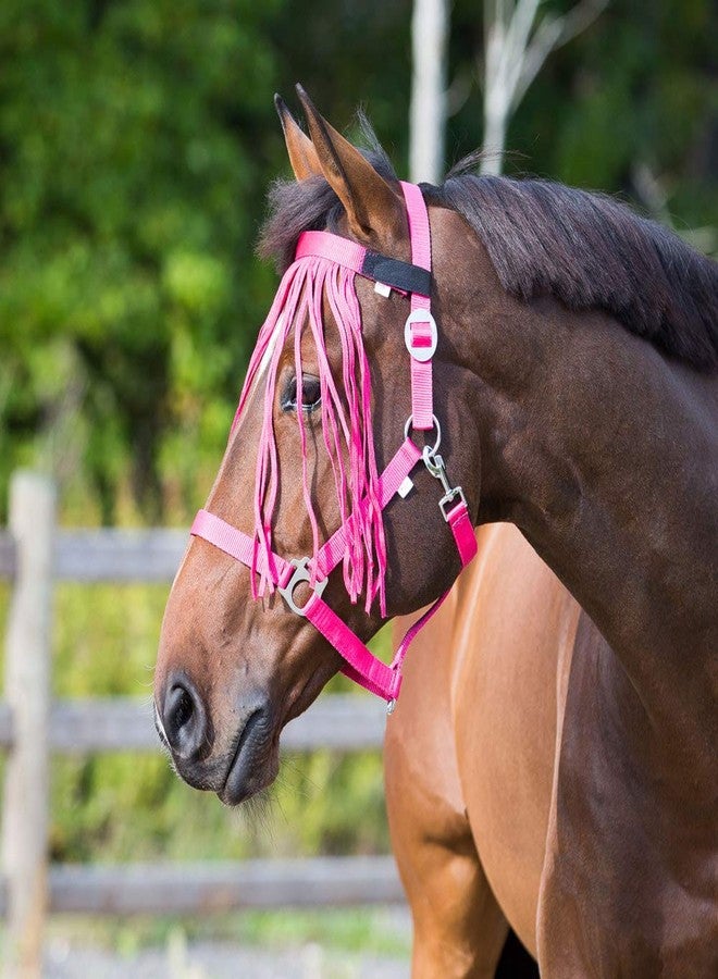 Horze Lightweight Nylon Fringe Fly Veil - Easily Attaches to Halter - Raspberry Pink - Pony - Image 2