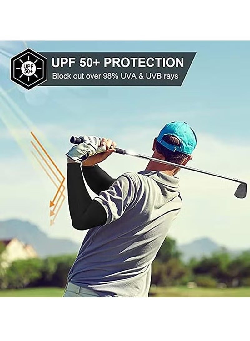 ساكن زوجان من أكمام الذراع للحماية من أشعة الشمس فوق البنفسجية - أكمام ذراع ضاغطة ومبردة - أكمام ذراع رياضية وأكمام واقية من الأشعة فوق البنفسجية للرجال والنساء (أسود ورمادي غامق) - Image 3