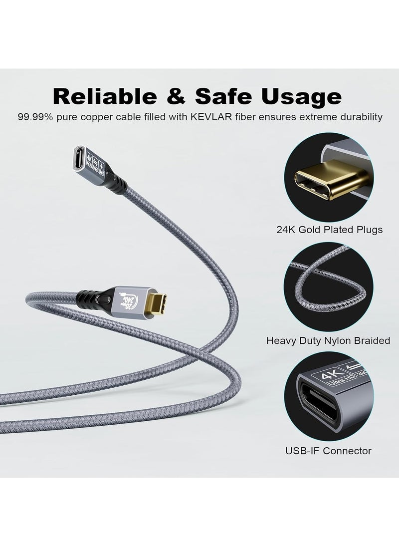 USB C 3.2 Extension Cable, Gen2 Type-c Male to Female Extender Cable Ultra HD 4K@60Hz, Support 240W Fast Charging, 20Gbps Sync Transfer, Compatible with External SSD eGPU (Extension 20G 240W-2M)  - Image 3