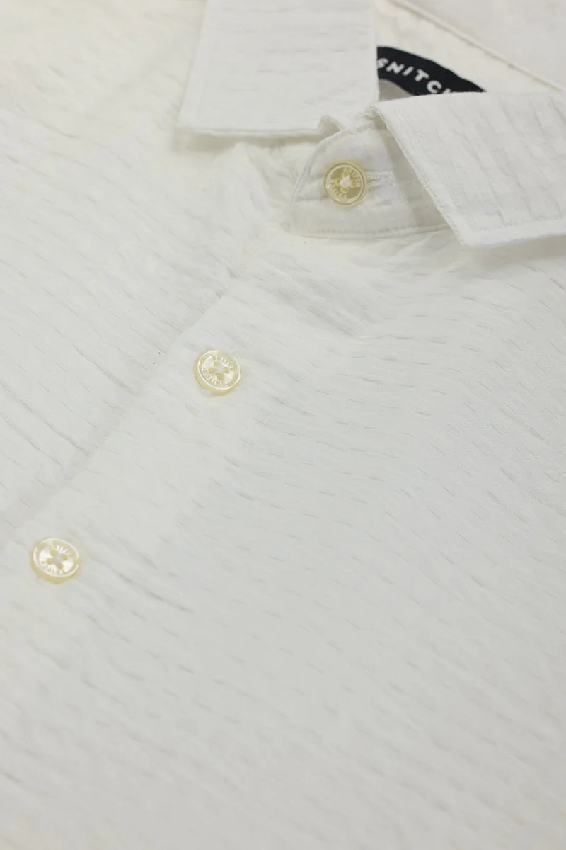 SNITCH White Self Design Slim Fit Shirt