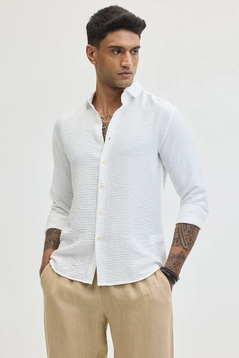SNITCH White Self Design Slim Fit Shirt