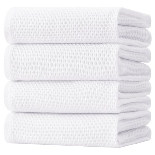 Homaxy 100 Cotton Oversized Waffle Weave Kitchen Dish Towels Ultra Soft Absorbent Quick Drying Cleaning Towel 20 x 28 Inches 4Pack White - Image 1