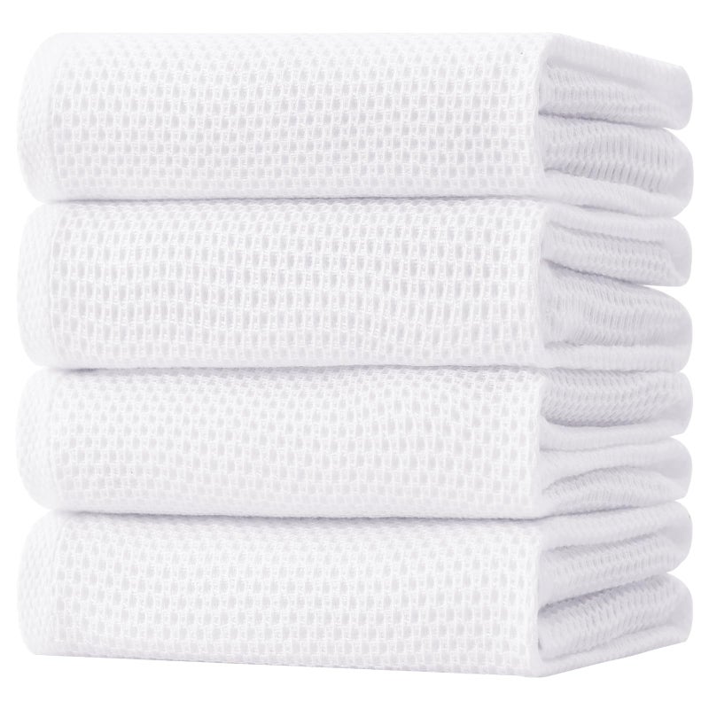 Homaxy 100 Cotton Oversized Waffle Weave Kitchen Dish Towels Ultra Soft Absorbent Quick Drying Cleaning Towel 20 x 28 Inches 4Pack White - Image 2