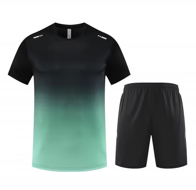 Generic Gradient Mens Gym Suit Quick-Dry Summer Sports Set black green 