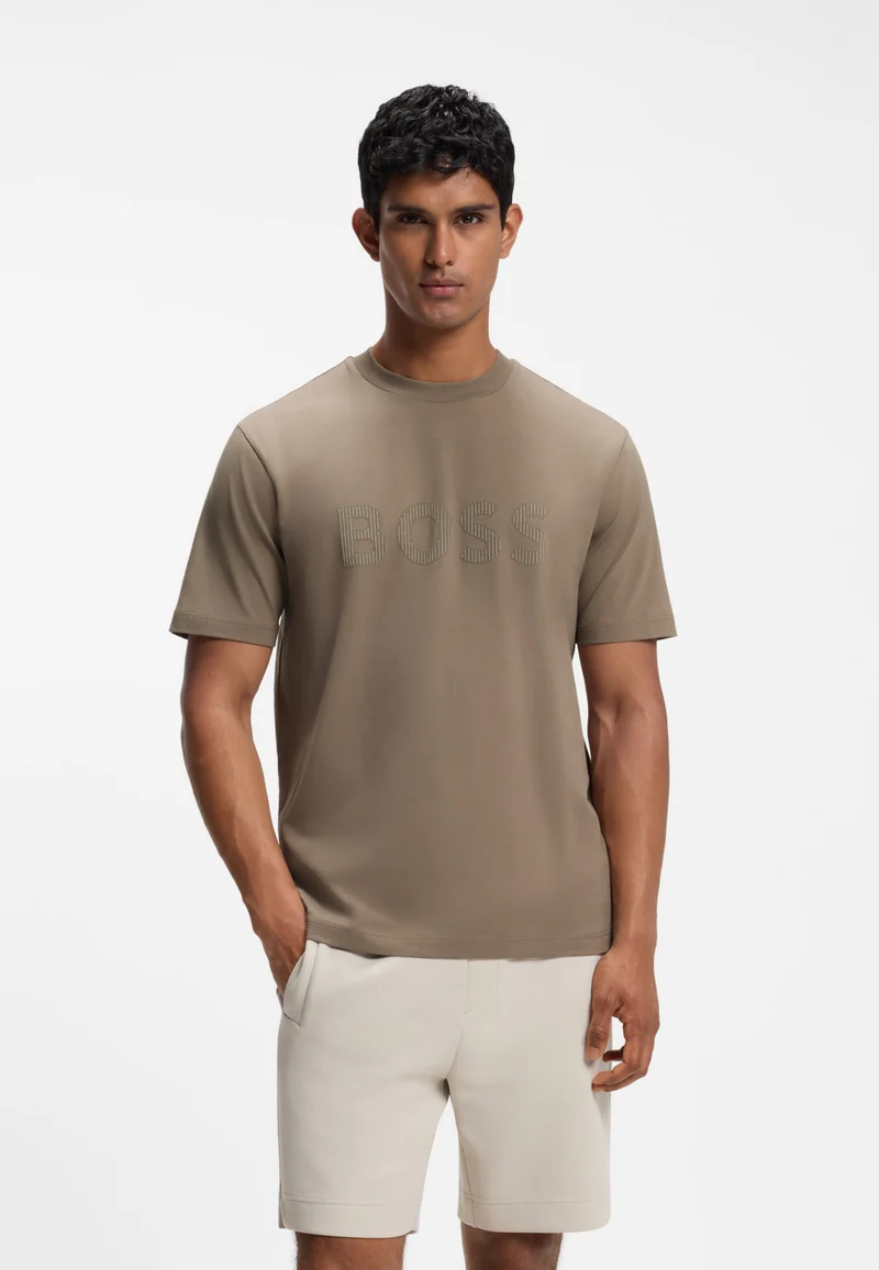 Tonal flock-logo T-shirt in stretch cotton