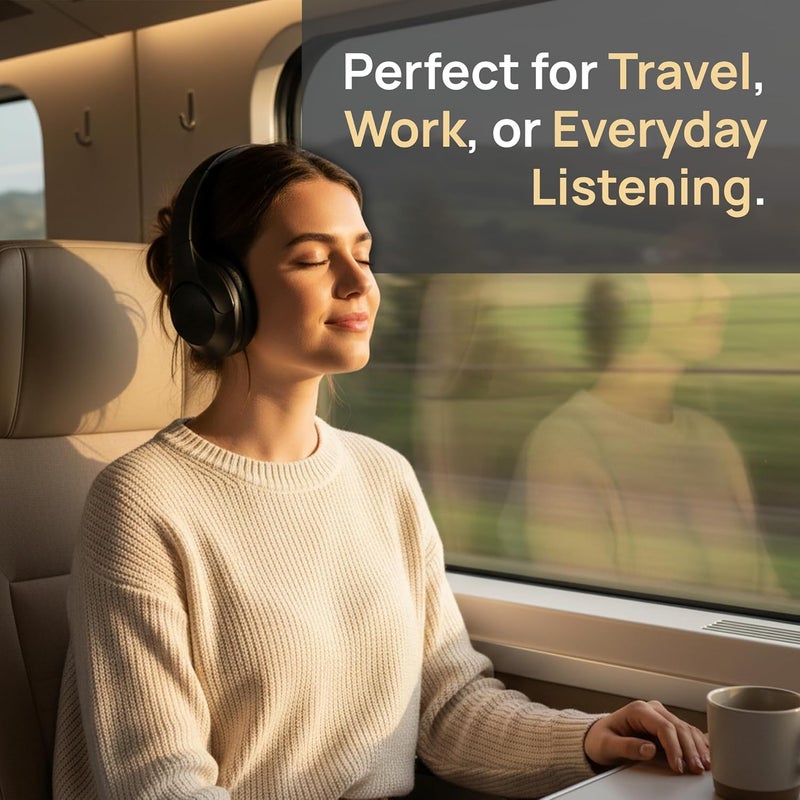 Volkano Bluetooth Headphones with Active Noise Cancelling, 60 Hours Playtime, Over Ear Stereo Headset, Black - Image 5