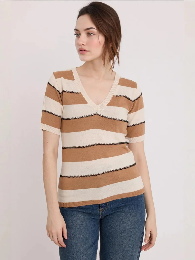 BIG DART BDART Striped V-Neck Fitted Blouse