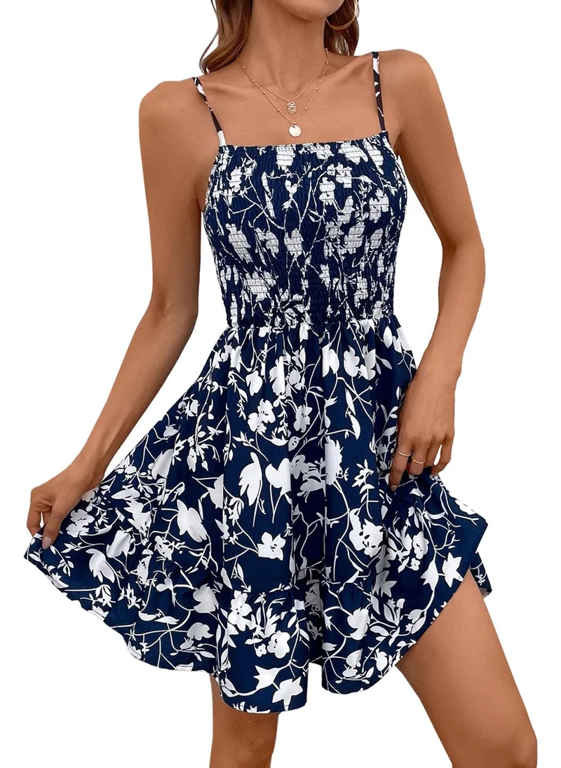 يونيكي Blue Floral Print A-Line Dress