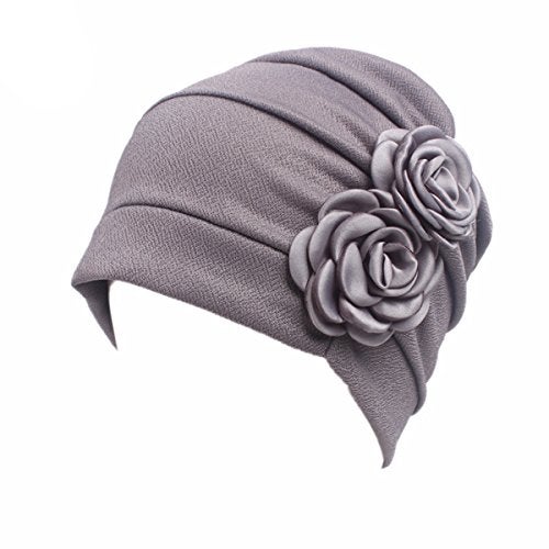HONENNA Chemo Caps Headwear for Women Turbans Beanies Flowers Hats Headwrap for Cancer Patient Hair Loss (Gray) - Image 1