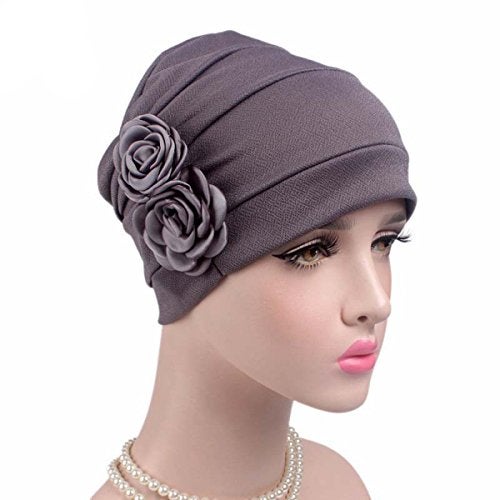 HONENNA Chemo Caps Headwear for Women Turbans Beanies Flowers Hats Headwrap for Cancer Patient Hair Loss (Gray) - Image 2