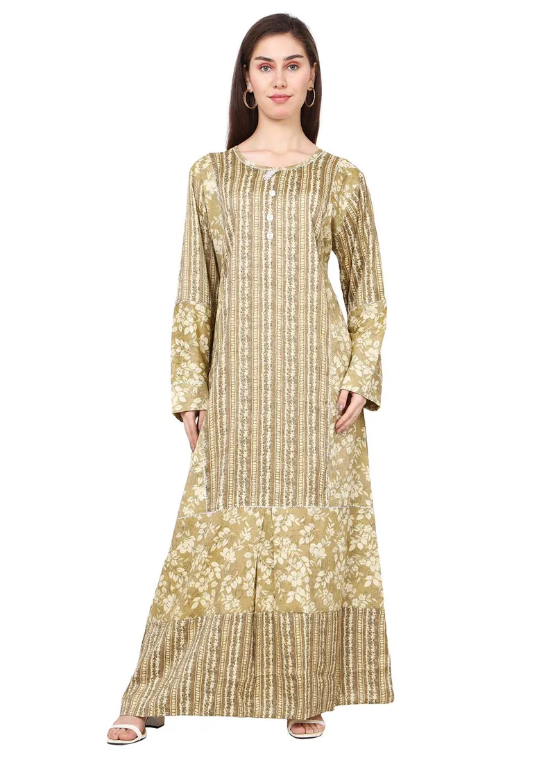 HANA & SARA LONG VISCOSE PRINTED STYLED WITH FRONT BUTTON ARABIC KAFTAN JALABIYA DRESS