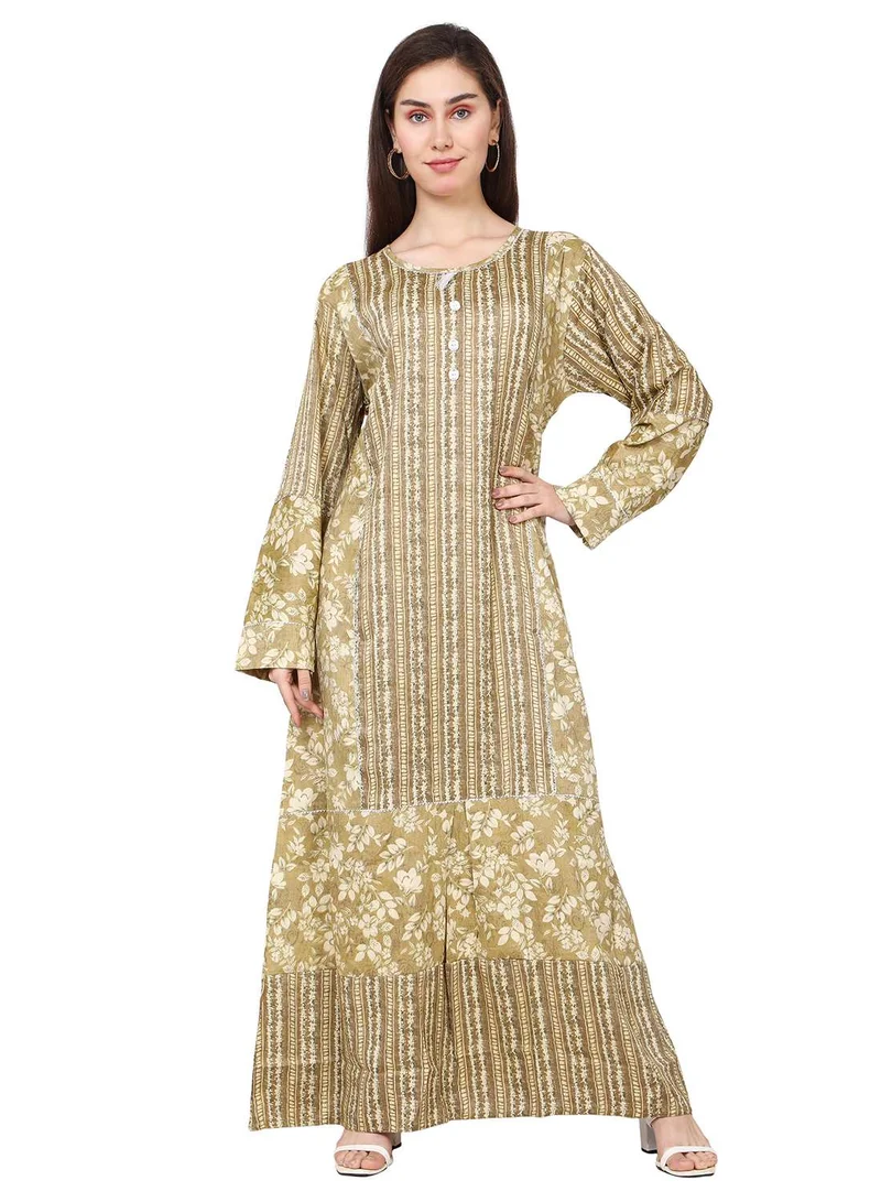 HANA & SARA LONG VISCOSE PRINTED STYLED WITH FRONT BUTTON ARABIC KAFTAN JALABIYA DRESS