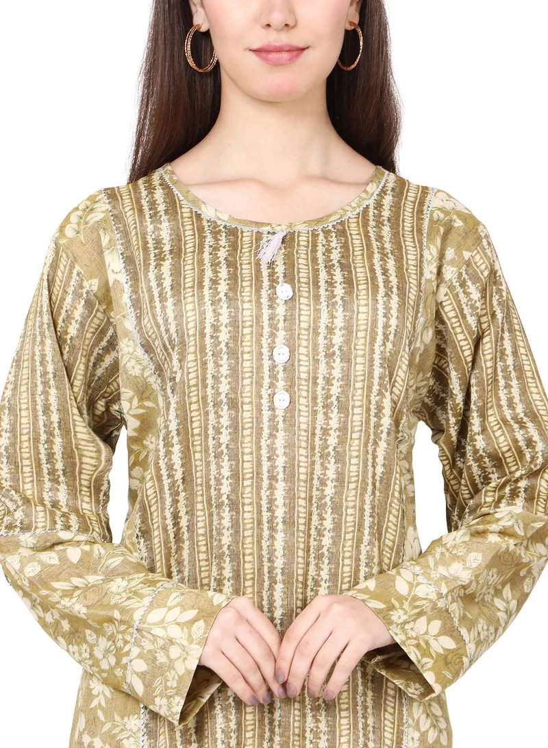 HANA & SARA LONG VISCOSE PRINTED STYLED WITH FRONT BUTTON ARABIC KAFTAN JALABIYA DRESS