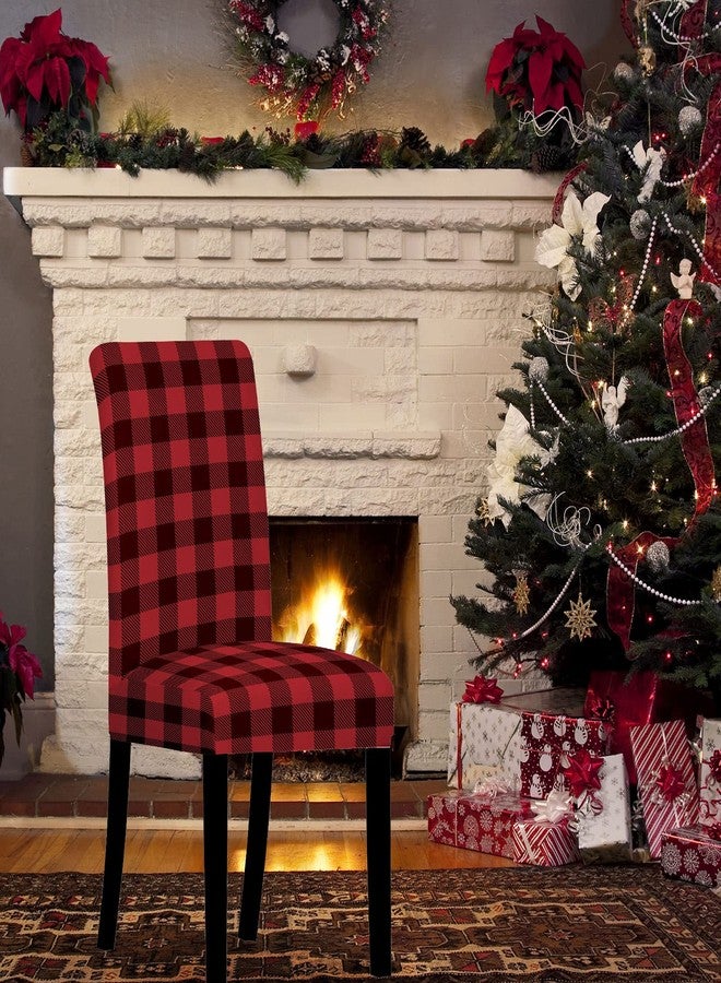 Whaline Buffalo Check Chair Covers Red Black Plaid Dining Chair Slipcovers Protector Removable Stretch Elastic Seat Covers for Party Kitchen Home Hotel Office Restaurant Decoration, 4Pcs - Image 5