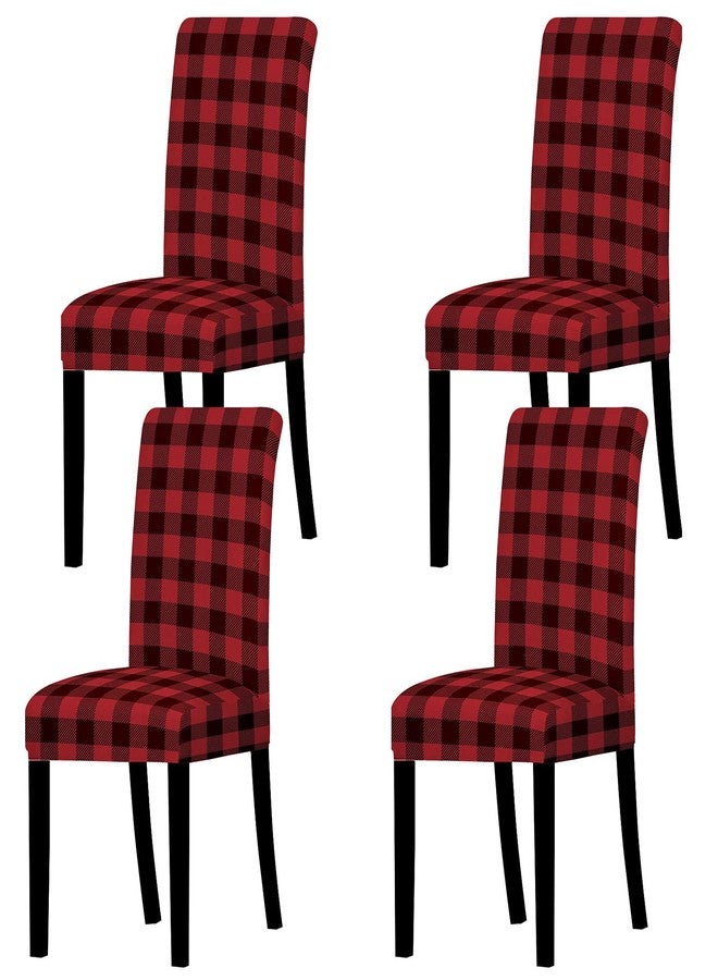 Whaline Buffalo Check Chair Covers Red Black Plaid Dining Chair Slipcovers Protector Removable Stretch Elastic Seat Covers for Party Kitchen Home Hotel Office Restaurant Decoration, 4Pcs - Image 1