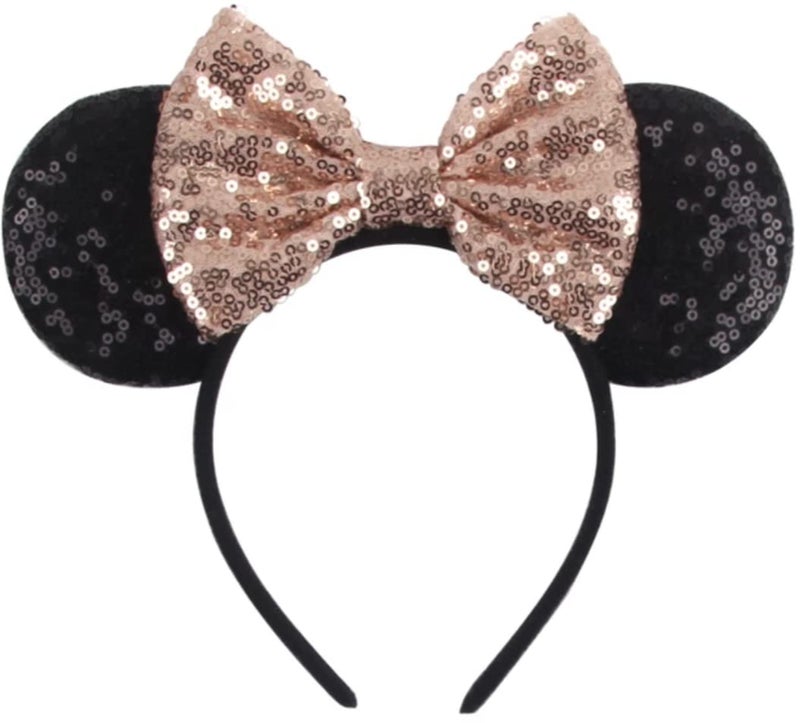 CLGIFT Minnie Ears, Rose gold and black, Iridescent, Silver gold blue, Rainbow Sparkle, Classic Red Sequin, Handmade, One size fits all age, 5 inches bow size, Shiny - Image 1