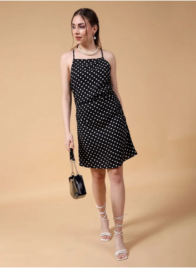 Freehand Women Fitted Casual Polka Dot Square Neck Dress