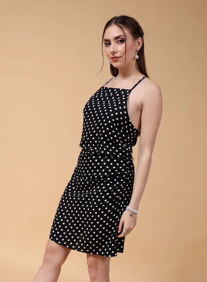 Freehand Women Fitted Casual Polka Dot Square Neck Dress