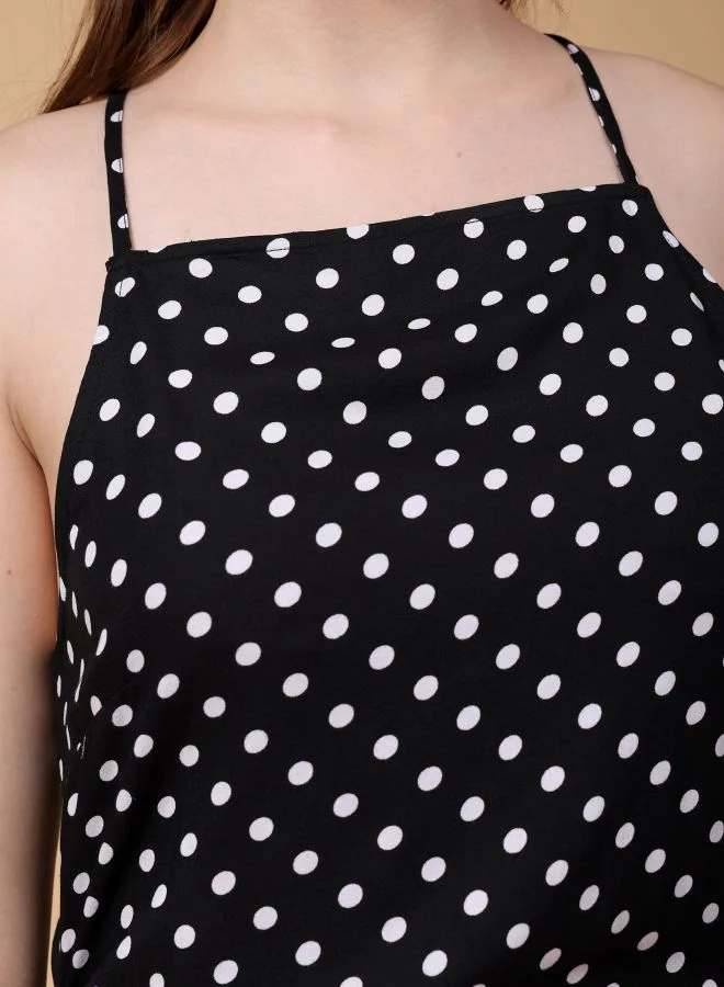 Freehand Women Fitted Casual Polka Dot Square Neck Dress