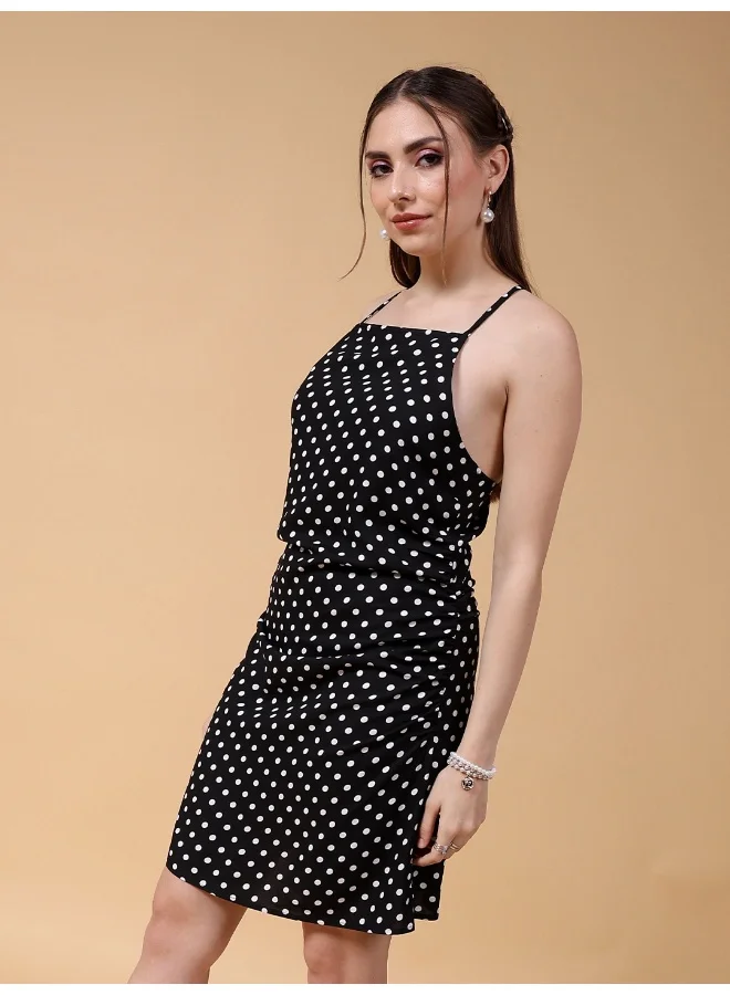Freehand Women Fitted Casual Polka Dot Square Neck Dress
