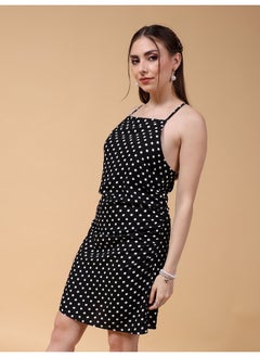Freehand Women Casual Fitted Polka Dot Plain Square Neck Knee Length Square Neck Dress 