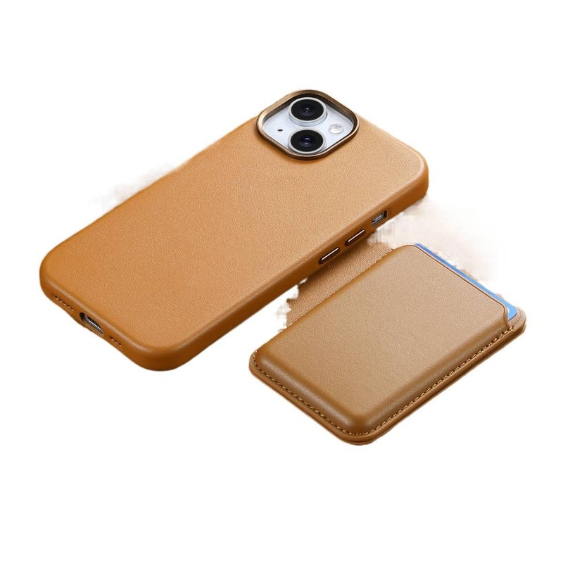 LS Leather Texture MagSafe Case for iPhone 16 / 16 Plus / 16 Pro / 16 Pro Max with Card Holder and Drop Protection plus Shockproof plus Kickstand plus Strong Magnetic in Saddle Brown - Image 1