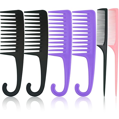 6PCS Large Wide Tooth Comb Rat Tail Comb Set Shower Combs for Wet or Dry Hair Premium Hair Brush Combs Detangle Curls Detangler Comb for Detangling Wigs Styling Curly Parting Kit for Men and Women