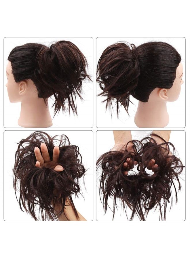 SIADEE Tousled Updo Messy Bun Hair Piece Scrunchies Synthetic Wavy Extension Ponytail with Elastic Rubber Band Hairpiece Updo Extensions Ponytail Chignon Instant Ponytail for Women (Dark brown-6A#) - Image 4