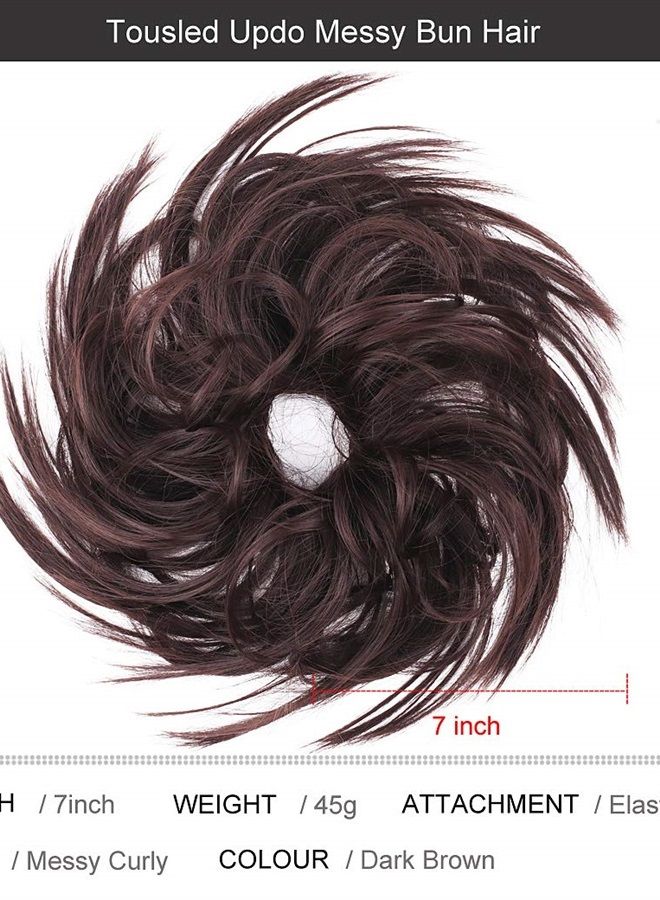 SIADEE Tousled Updo Messy Bun Hair Piece Scrunchies Synthetic Wavy Extension Ponytail with Elastic Rubber Band Hairpiece Updo Extensions Ponytail Chignon Instant Ponytail for Women (Dark brown-6A#) - Image 2