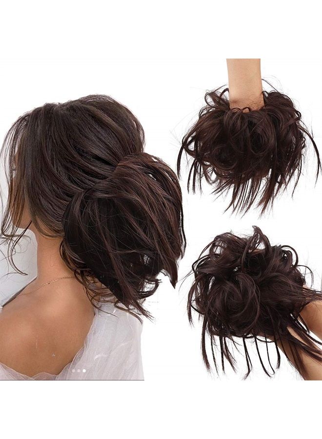 SIADEE Tousled Updo Messy Bun Hair Piece Scrunchies Synthetic Wavy Extension Ponytail with Elastic Rubber Band Hairpiece Updo Extensions Ponytail Chignon Instant Ponytail for Women (Dark brown-6A#) - Image 3