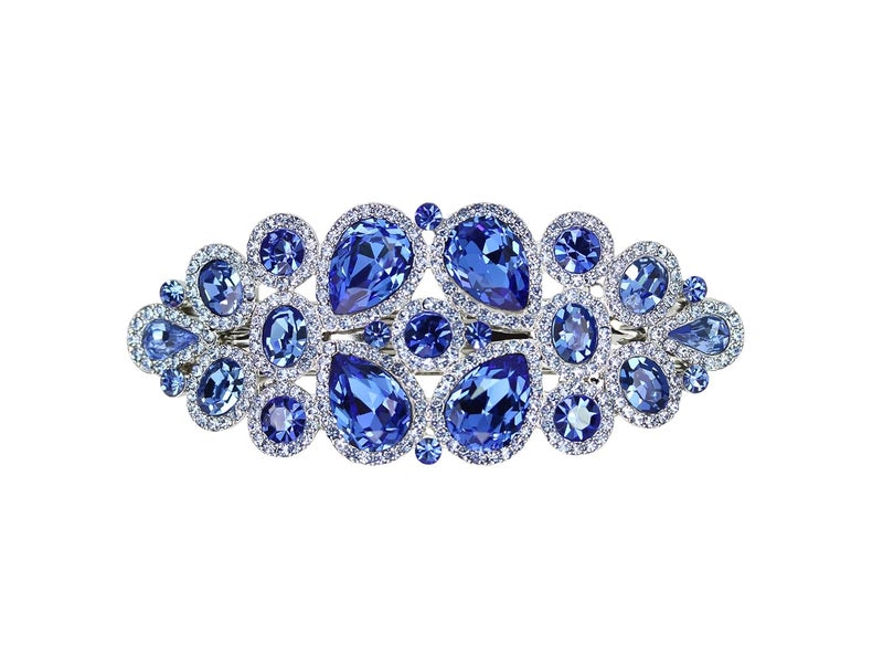 Faship Gorgeous Blue Rhinestone Crystal Floral Hair Barrette Clip