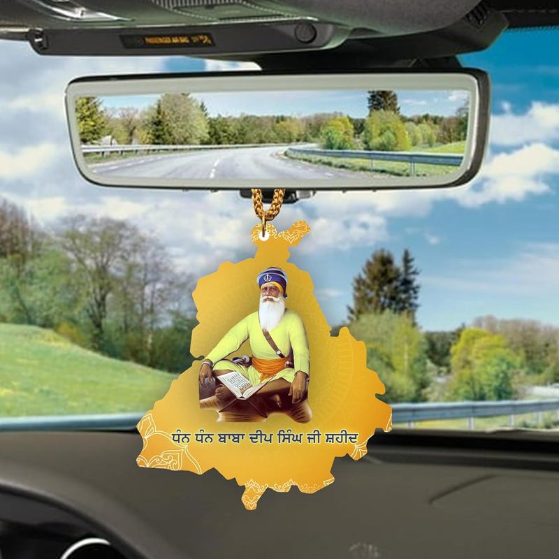 ART END ARTEND car Hanging Ornament Photo Punjab Map Baba Deep Singh Ji Sikh Religious City Name car Hanging Accessories (PBBDS-155) - Image 4