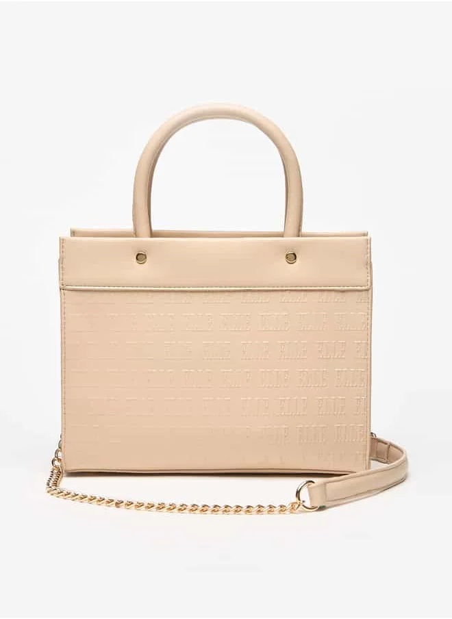 ايل Women Monogram Embossed Tote Bag with Top Handles and Zip Closure