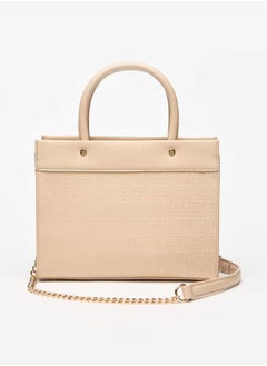 ELLE Women Monogram Embossed Tote Bag with Top Handles and Zip Closure  - Image 1