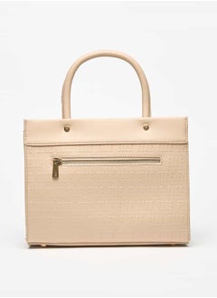 ELLE Women Monogram Embossed Tote Bag with Top Handles and Zip Closure  - Image 4