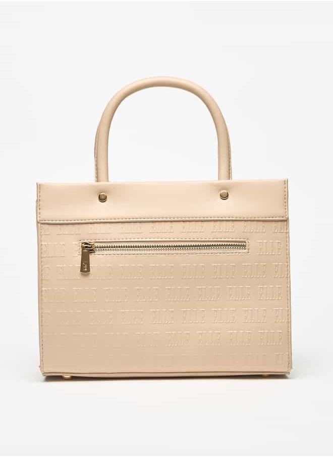 ELLE Women Monogram Embossed Tote Bag with Top Handles and Zip Closure  - Image 4